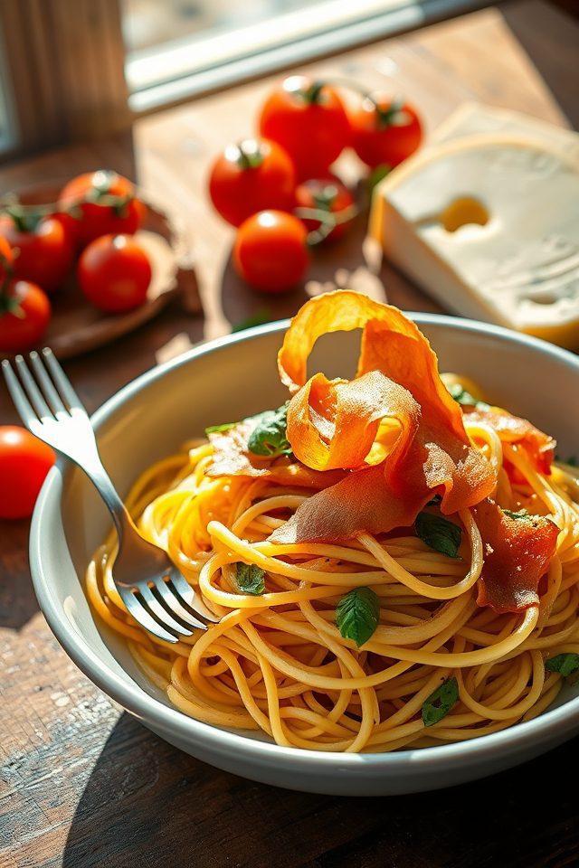 crispy prosciutto vegetable pasta