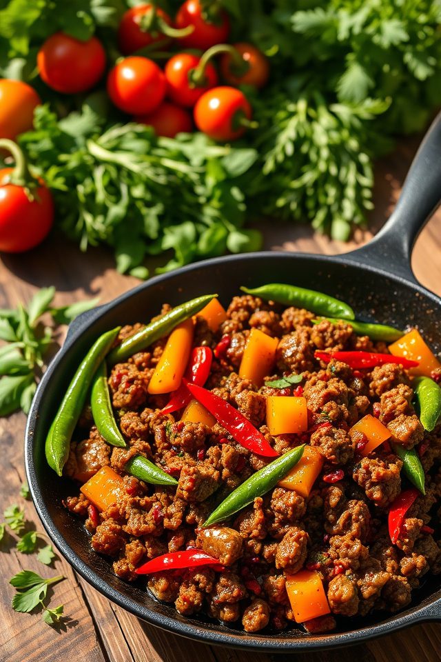 quick spicy ground meat stir fry