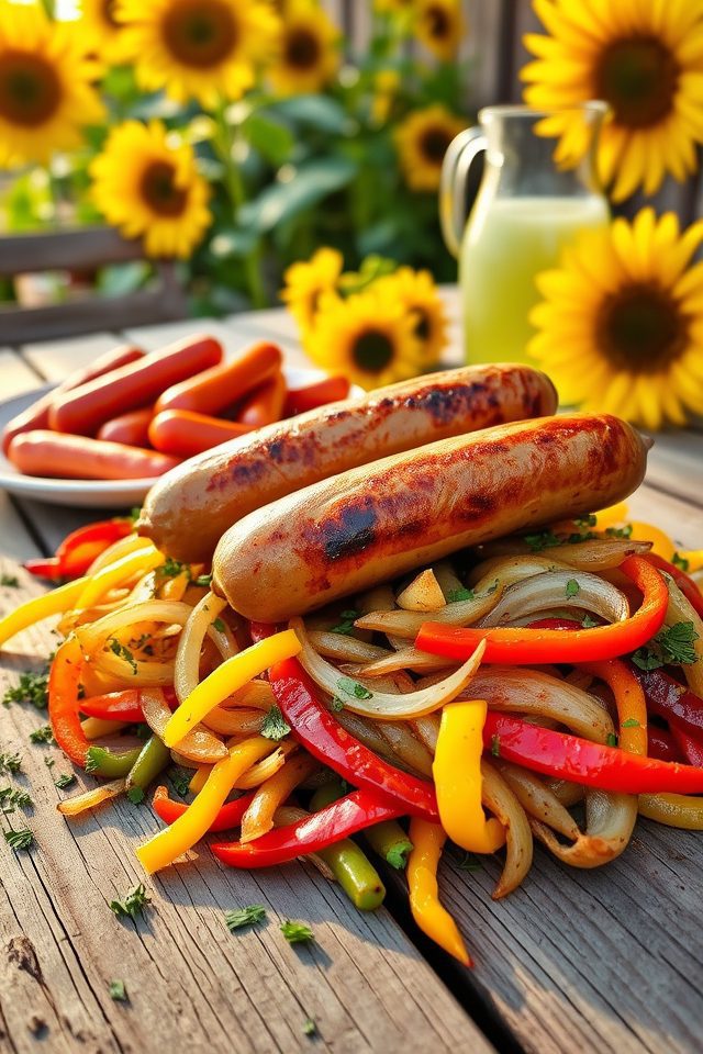sizzling sausages with peppers