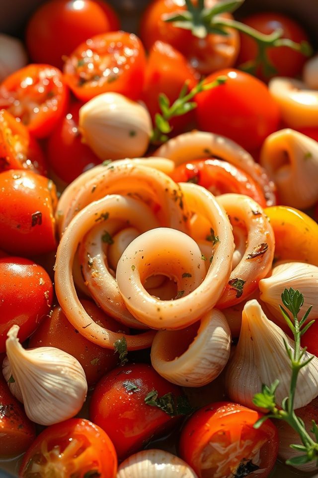 squid tomatoes garlic summer